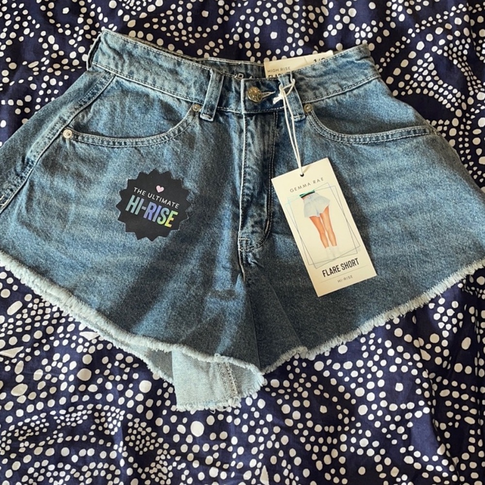 Gemma Rae High Rise Flare Denim Jean Shorts